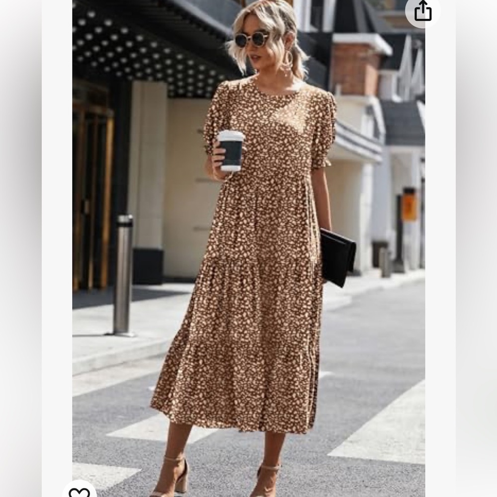 PRETTYGARDEN Women's Summer Casual Boho Dress, Brown & Ivory, NWT. Size XL